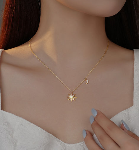 Opal Star Moon Necklace