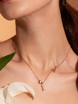 Romantic Key Lock to Heart Pendant Necklaces Women Gold Color