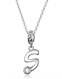 Letter A to Z Pendant Necklace Initial Long Chain Necklace Platinum Plated