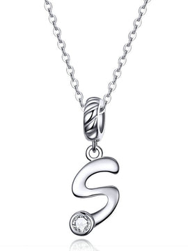 Letter A to Z Pendant Necklace Initial Long Chain Necklace Platinum Plated