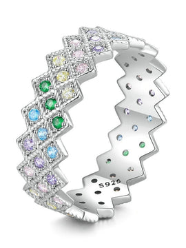 Rhombus Colorful Diamond Ring Rainbow Zircon Band