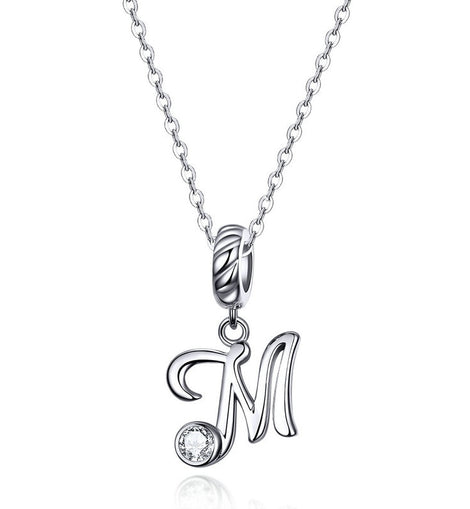 Letter A to Z Pendant Necklace Initial Long Chain Necklace Platinum Plated